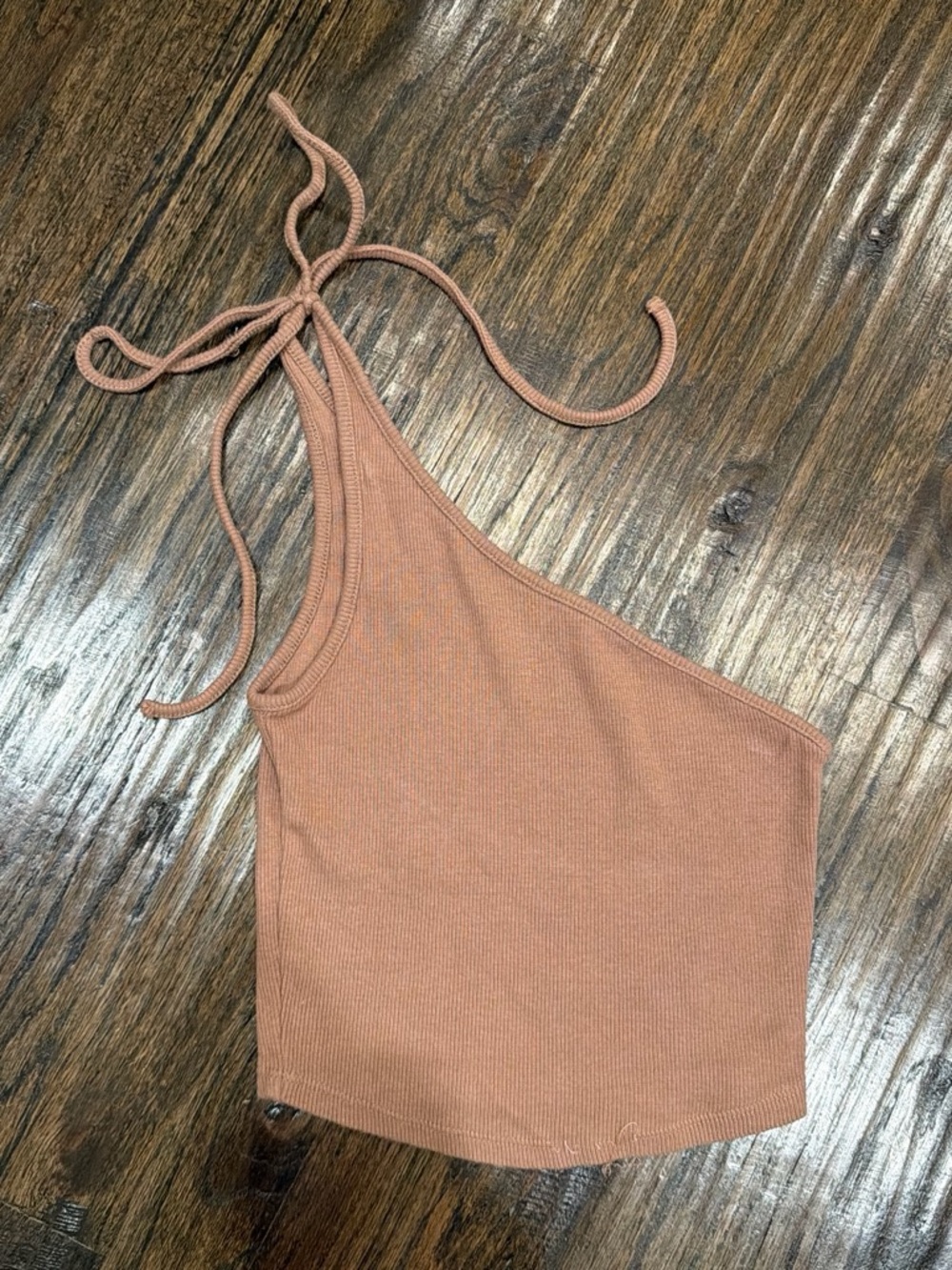 Asymmetrical One-Shoulder Ribbed Crop Top - Rust